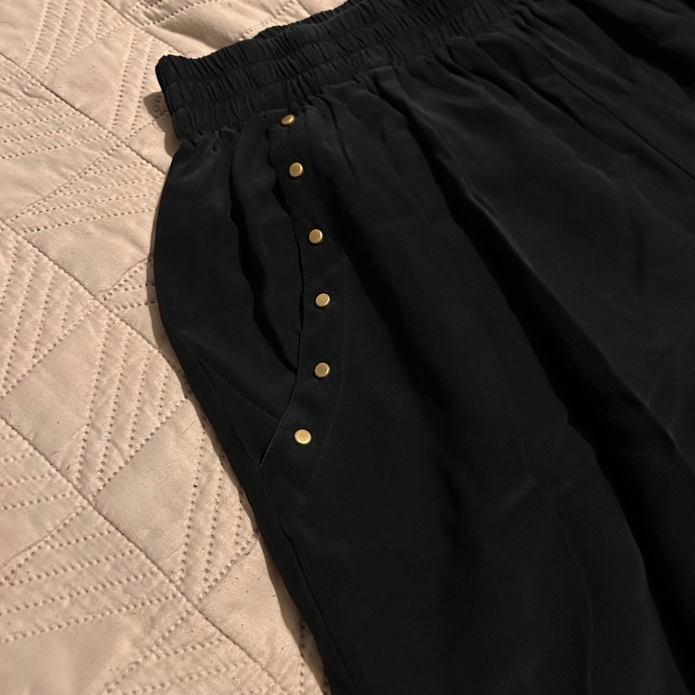 I.B. Diffusion Vintage 100% Silk Black Studded Pocket Wide Leg Pants 8 - Picture 2 of 5